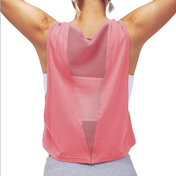 Women’s Cropped Muscle Tank Flowy Mesh Workout Top Size Small Rose Pink Like New - Picture 14 of 15